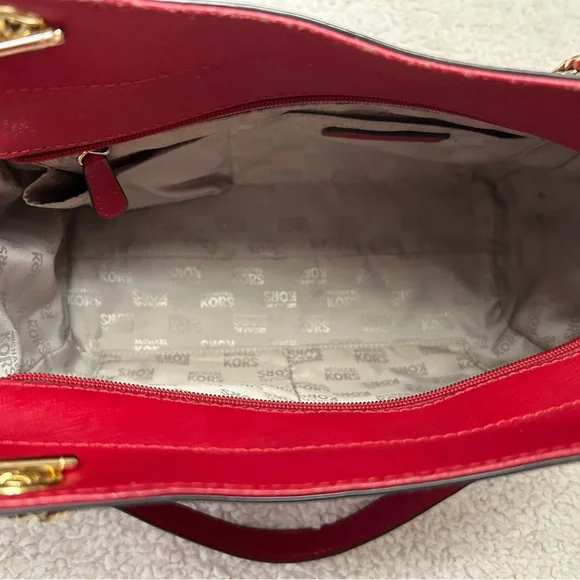 Michael Kors Red Tote Bag with Gold Accents - Picture 8 of 14